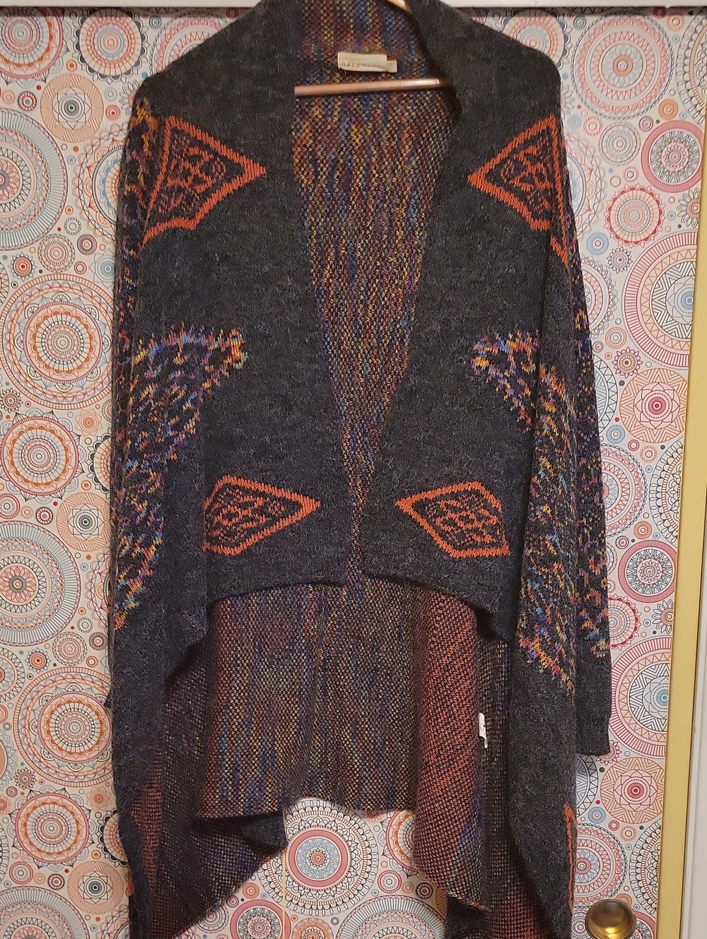 Dreamers Charcoal Cardigan with Rust and Multicolored Accents